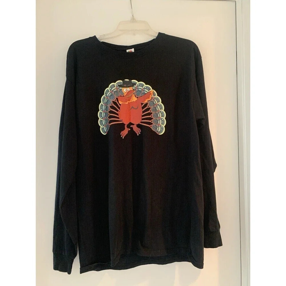 Fruit Of The Loom Long Sleeve Graphic Turkey T-shirt, Thanksgiving Holiday Large